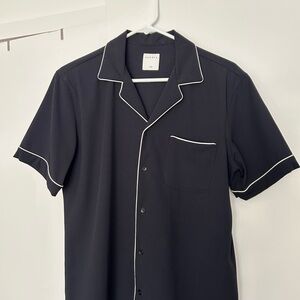 Sandro Black Short Sleeve Shirt with White Piping